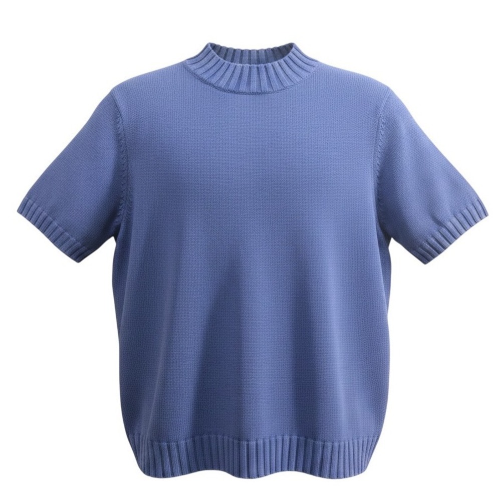 Appleseed's Periwinkle Blue Short Sleeve Mock Neck Knit Sweater Top Large
